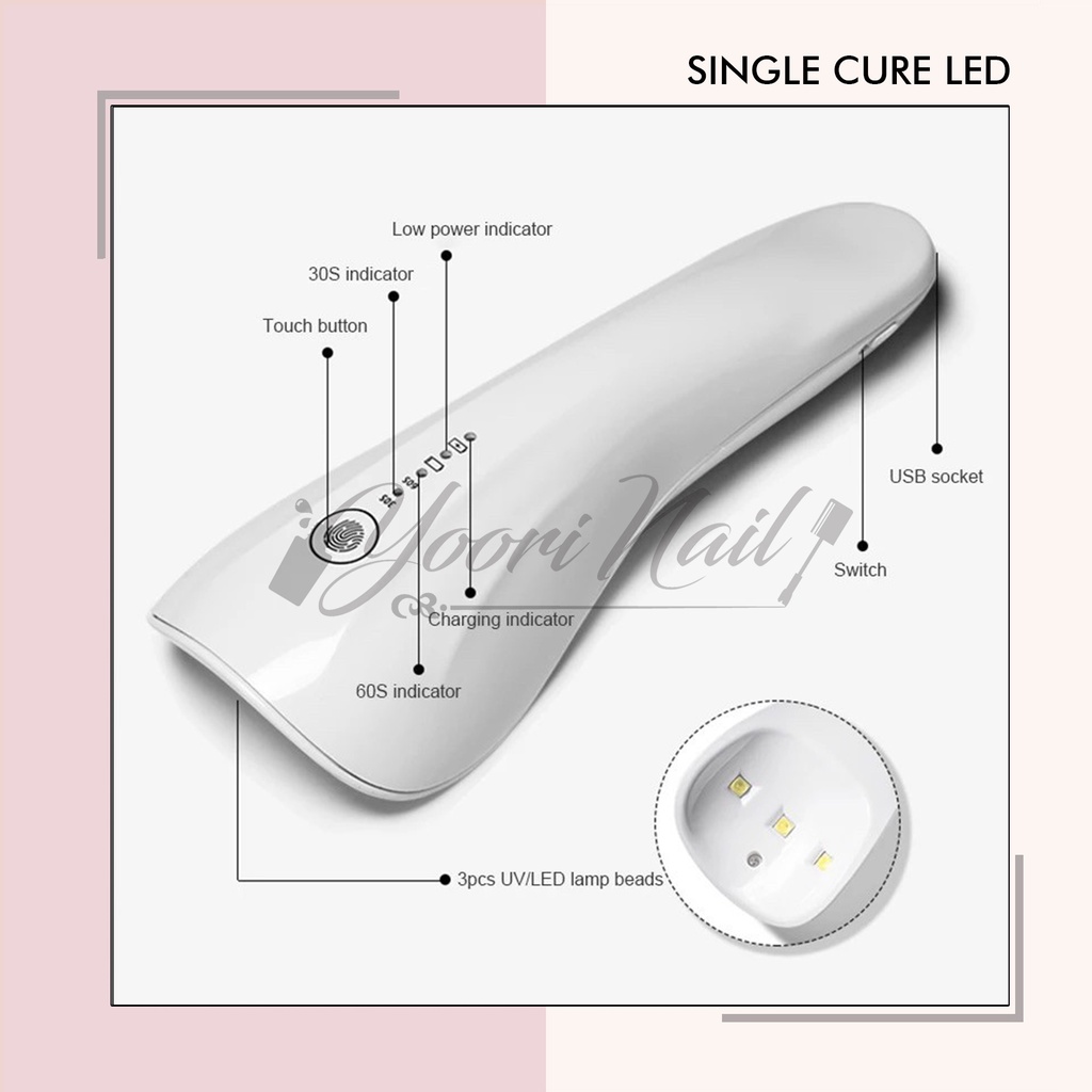 Single cure led uv lamp nail dryer pengering kutek gel polish