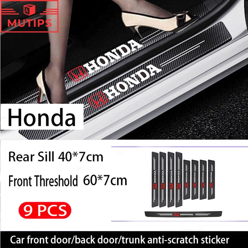 Honda 9Pcs Stiker Pintu Mobil Carbon Fiber Sill Protection Auto Anti Gores Anti Slip Untuk CRV HRV BRV Accord Brio City Civic Mobilio WRV Odyssey Freed Jazz