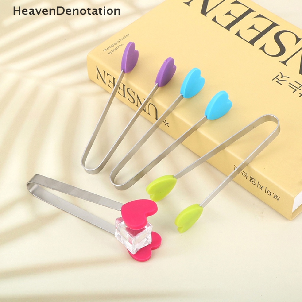 [HeavenDenotation] 1pc Penjepit Makanan Silikon Berbentuk Hati Stainless Steel Non-slip Es Permen FoodClip HDV