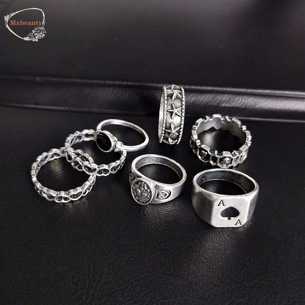 Mxbeauty Cincin Bentuk Hati Bahan Alloy Gaya Retro Punk Korea Untuk Pria