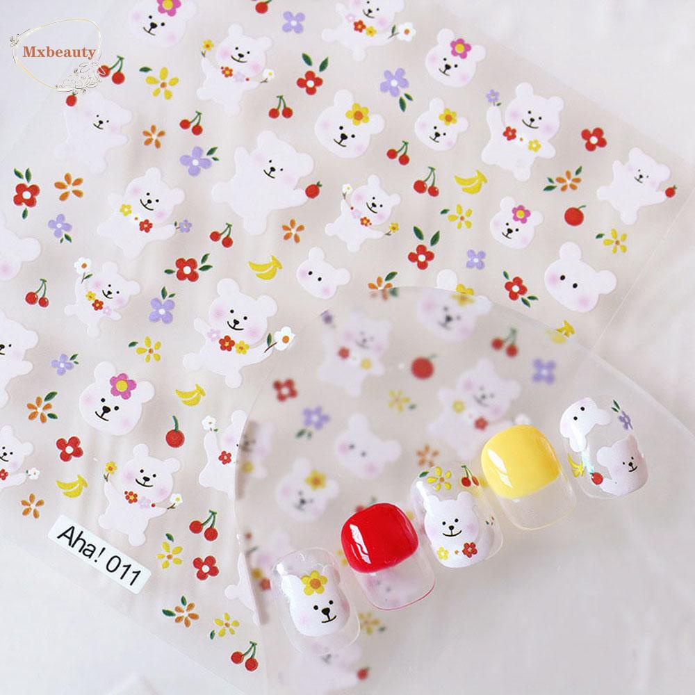 MXBEAUTY Women Cartoon Nail Sticker Cute Manicure Accessories Nail Art Decorations Flower Self-adhesive Summer Painted Applique Girls INS DIY Nail Decals