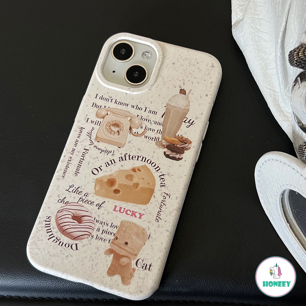 IPHONE Untuk Iphone11 12 13 14 Mini Plus Pro Max X XS XR SE 7 8 Plus Gaya Dessert Pattern Biodegradable Bahan Jerami Gandum Case