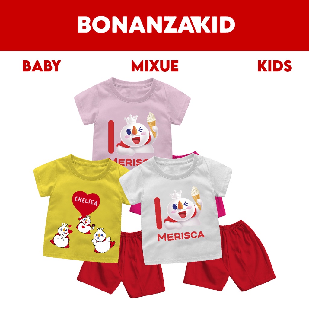 Setelan Bayi Dan Anak MIXUE Gratis Tambah Nama Usia 6 Bulan Sampai 8 Tahun Bahan Katun Combed 30s