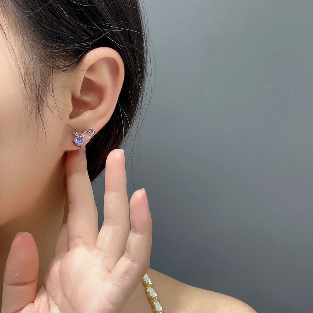 Anting Telinga Kelinci Zirkon Ungu Fashion Temperamen Aksesoris Telinga