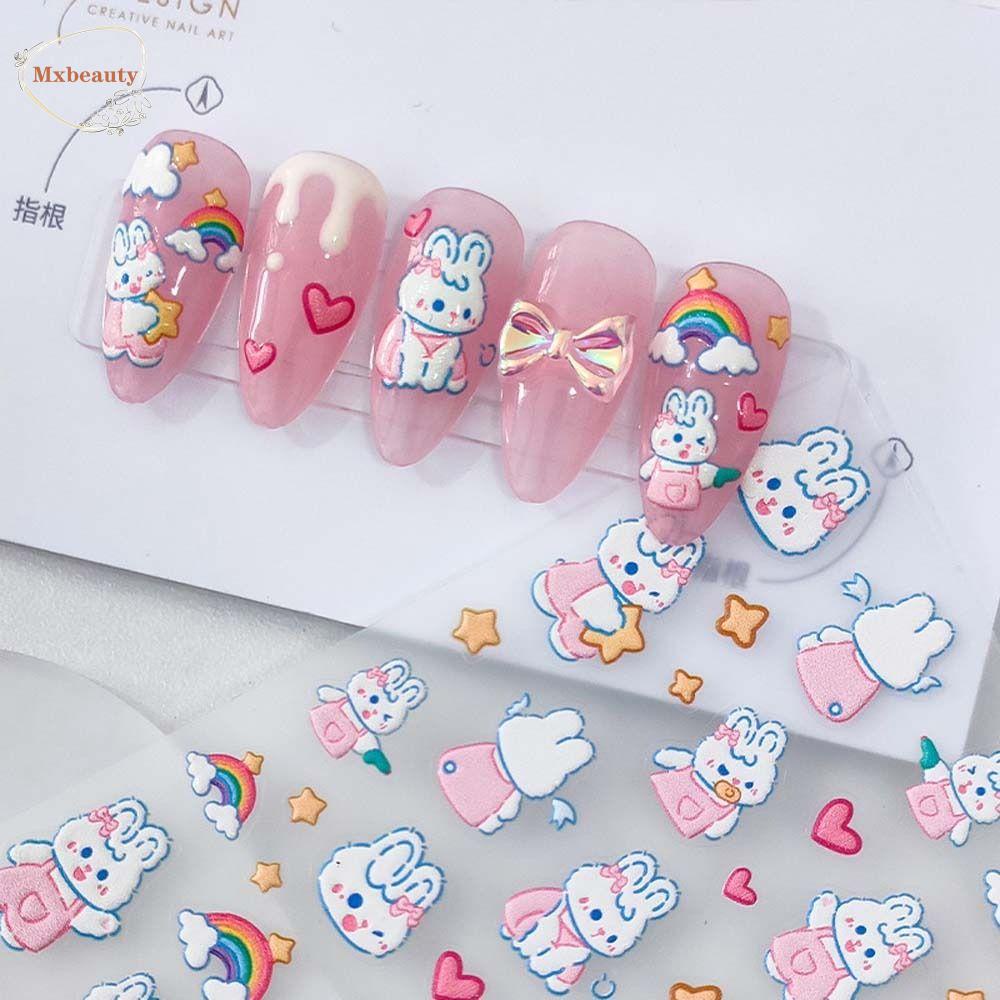 Mxbeauty Kartun Stiker Kuku Warna-Warni Relief Kucing Fashion Manicure Aksesoris Perekat Diri Stiker Kuku Kelinci