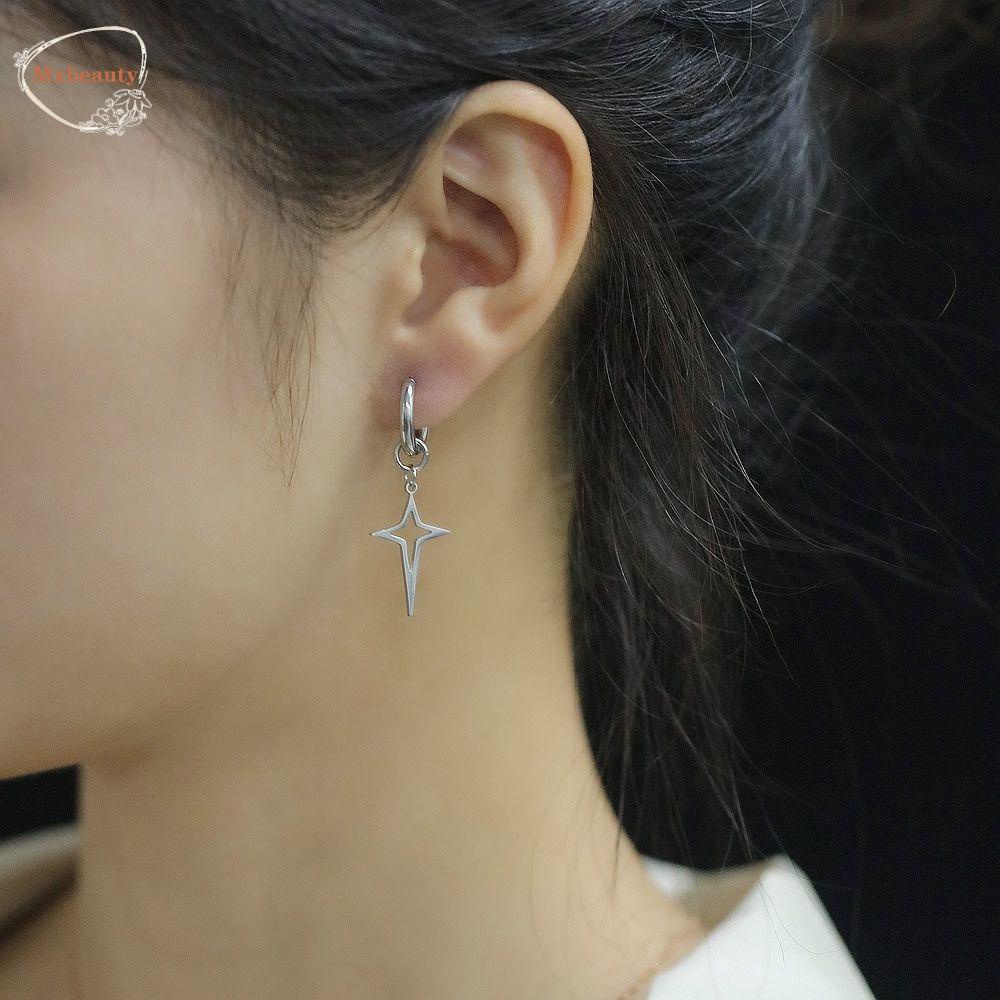 Mxbeauty Cross Star Menjuntai Anting Hadiah Geometris Temperamen Drop Earring Stainless Steel Pria Wanita Menjuntai Anting-Anting Pria Hoop Earring