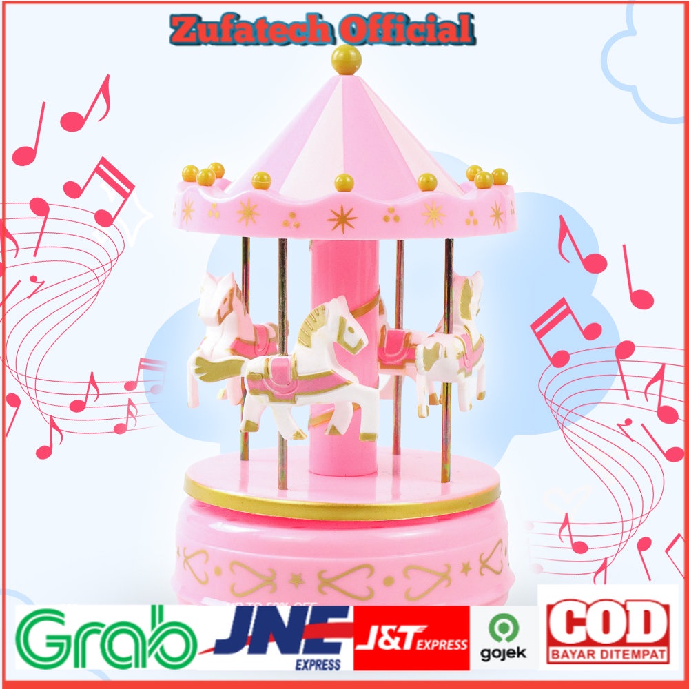 Kotak Musik Merry Go Round Musical Box Carousel - HD-YYH - Pink - OMTHMBPN