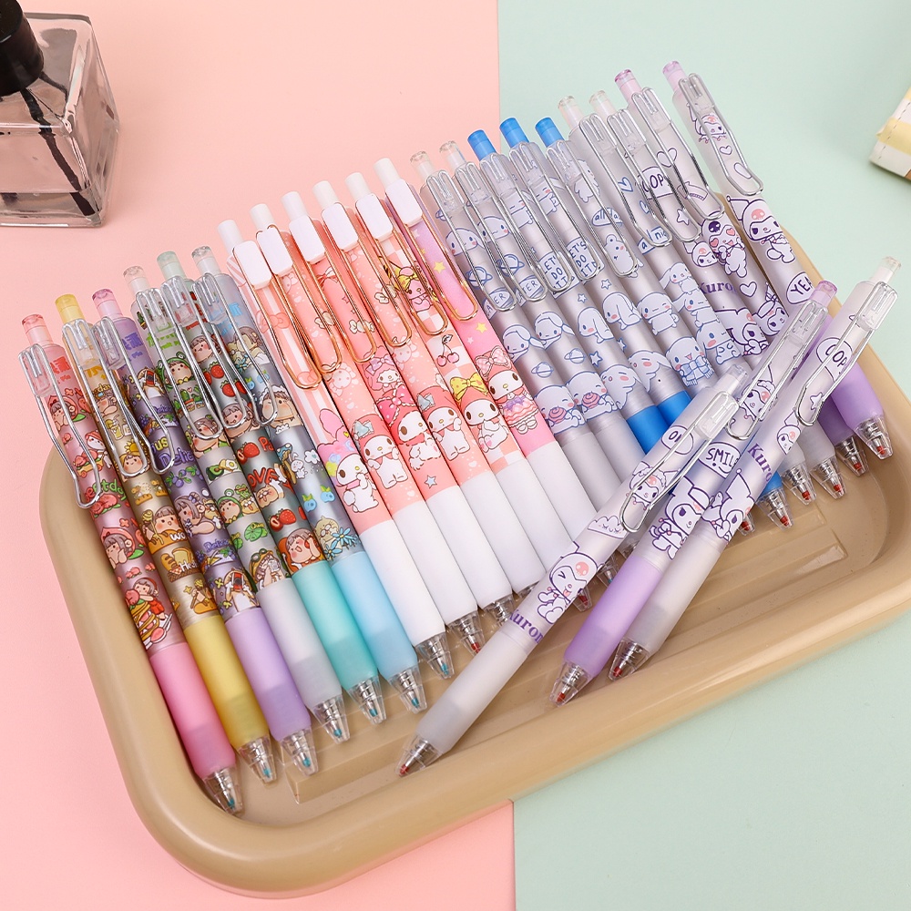 Kartun Lucu Kuromi Printing Press Pena Netral/Kait Logam Warna-Warni Tulisan Halus Bolpoin Alat Tulis