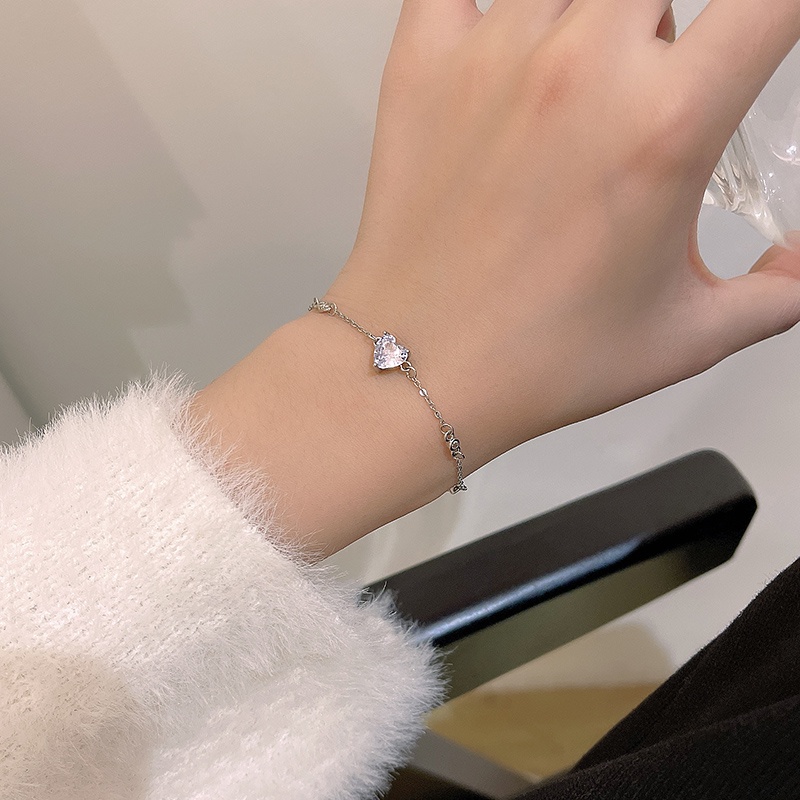 Yeezii Sederhana Zirkon Gelang Perak Untuk Wanita Hati Rantai Bracelets Aksesoris Perhiasan