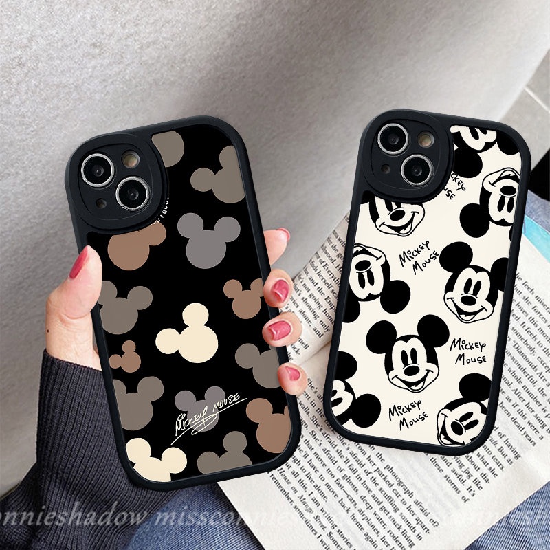 IPHONE Kartun Mickey Mouse Couple Case Kompatibel Untuk Iphone11Xr 7Plus 14 13 12 Pro Max X XS Max7 8 6 6s Plus SE 2020 Lucu Lensa Bulat Tpu Soft Phone Back Cover