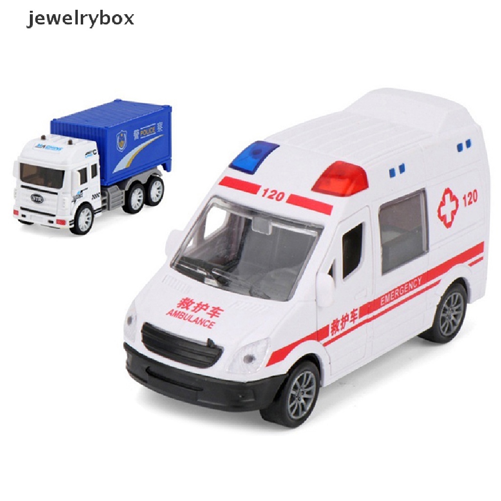 [jewelrybox] Hospital Rescue Ambulance Police Metal Cars Model Tarik Kembali Suara Dan Cahaya Mainan Butik