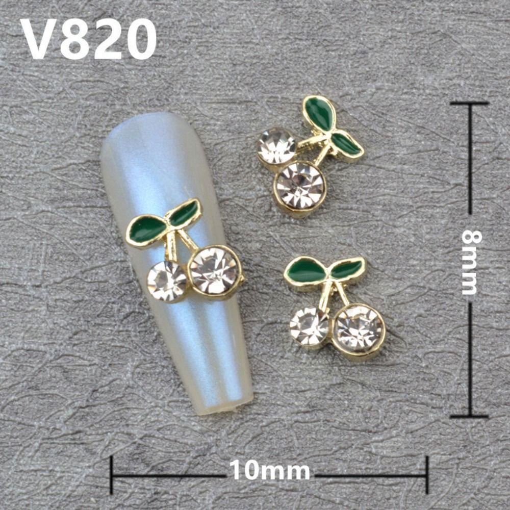 AUGUSTINA Dekorasi Nail Art Agustina Lucu 10pcs Gold Silver Colorful Cherry Alloy Zircon Aksesoris Kuku