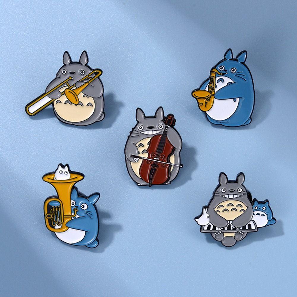 Mxbeauty Totoro Orchestra Bros Sweater Aksesoris Kartun Kasual Piano Cello Gadis Hadiah Saxophone Alloy Lapel Pin Aksesori Pakaian