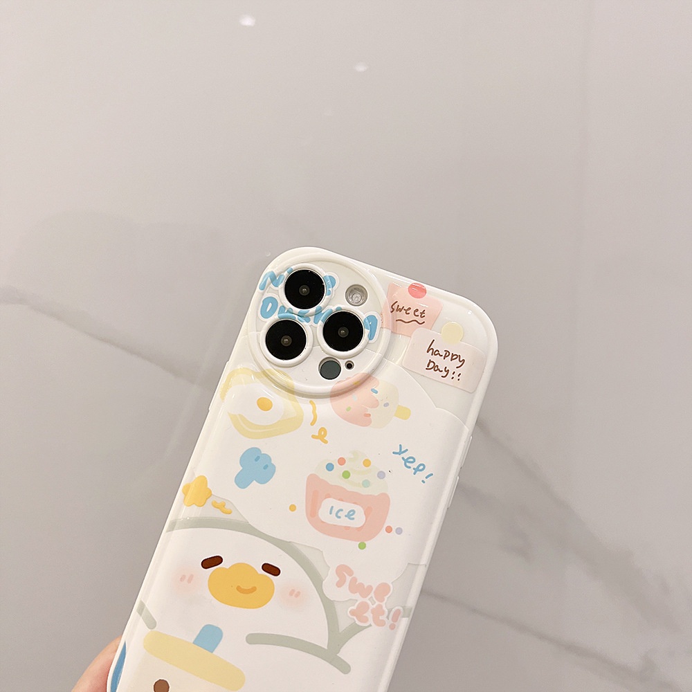IPHONE Kartun Mimpi Manis Teh Susu Bebek Airbag Shockproof TPU Soft Phone Case Cover Untuk Iphone7 8 PLUS X XR XS 11 12 13 14 PRO MAX SE 2020