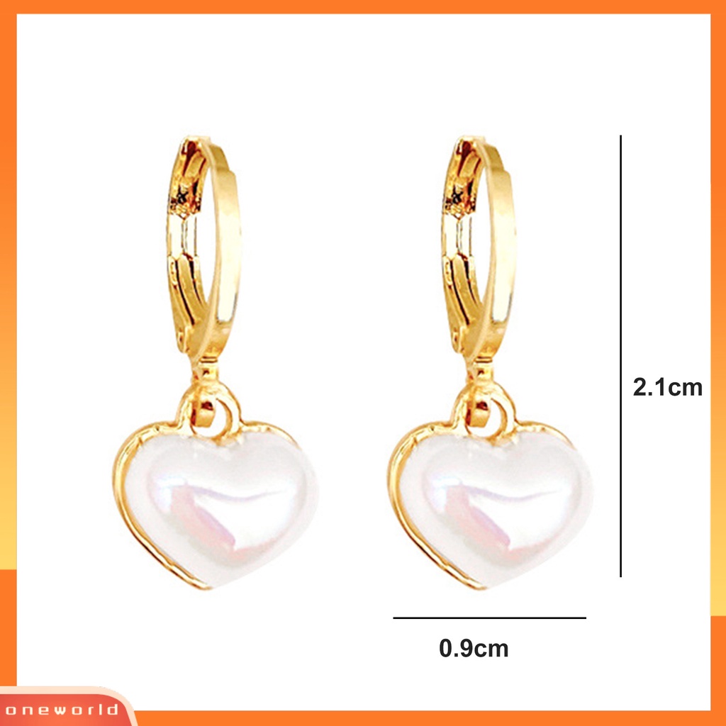 [EONE] 1pasang Menjuntai Anting Cinta Manis Hati Temperamen Elegan Emas Tinggi Gloss Faux Pearl Drop Earrings Fashion Jewelry