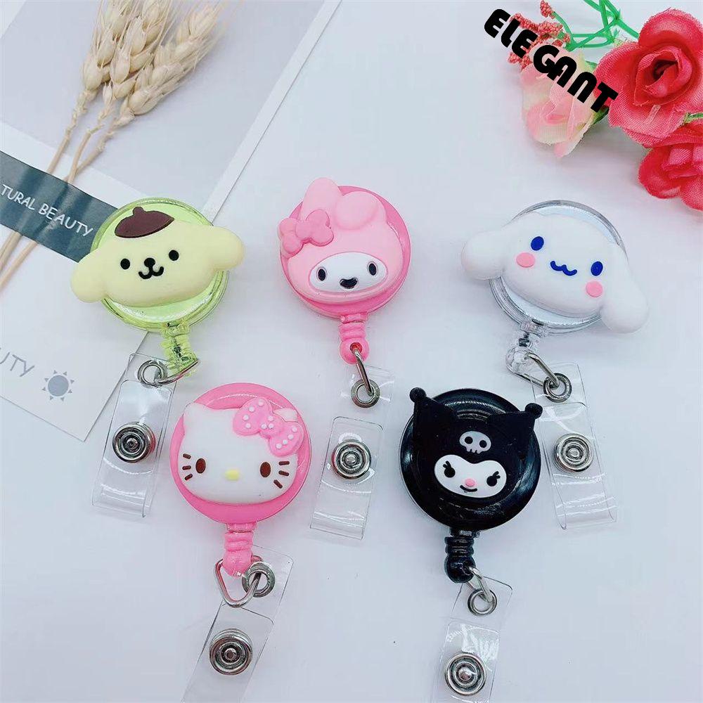 [Elegan] Ditarik Lencana Gulungan Kawaii Kartun Dada Kartu Kuromi Kartu Kerja Klip Cinnamoroll Perawat Badge Holder