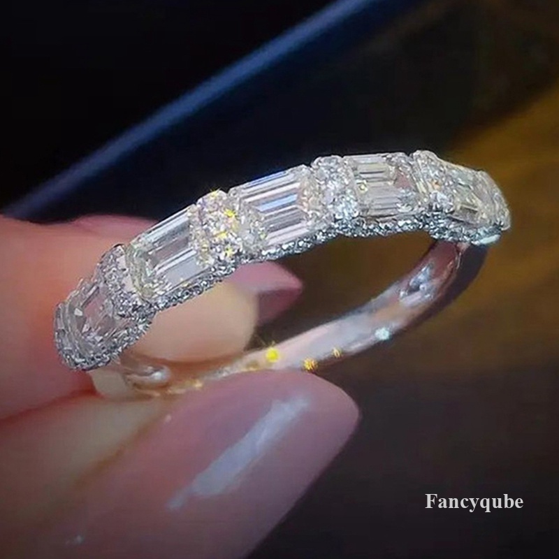 Sparkling Square Cubic Zirconia Cincin Untuk Wanita Indah Pengantin Akad Pernikahan Pesta Rings Fashion Dikontrak Perhiasan