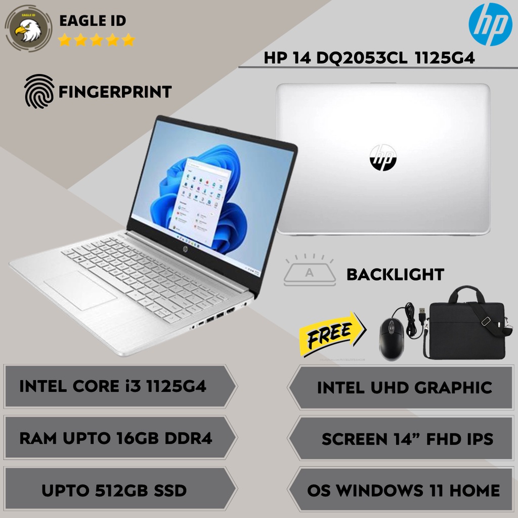 LAPTOP HP 14 CORE i3 1125G4 TERBARU RAM 16GB SSD 512GB BACKLIGHT KEYBOARD WINDOWS 11