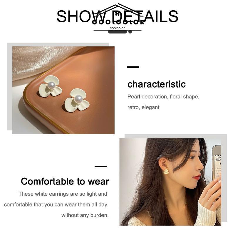 COD❤️Anting S925 Perak Bunga Mutiara Korea Kecil Sepasang Putih Susu Stud Earrings Anting Tusuk Motif Vintage Fashion Impor Murah Aksesoris Wanita Ins