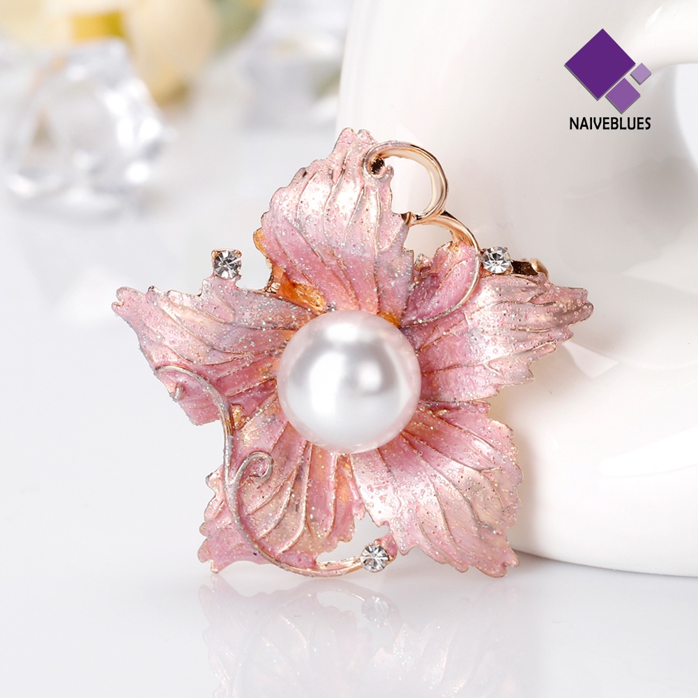 &lt; Naiveblues &gt; Fashion Wanita Berlian Imitasi Mutiara Enamel Bunga Bros Pin