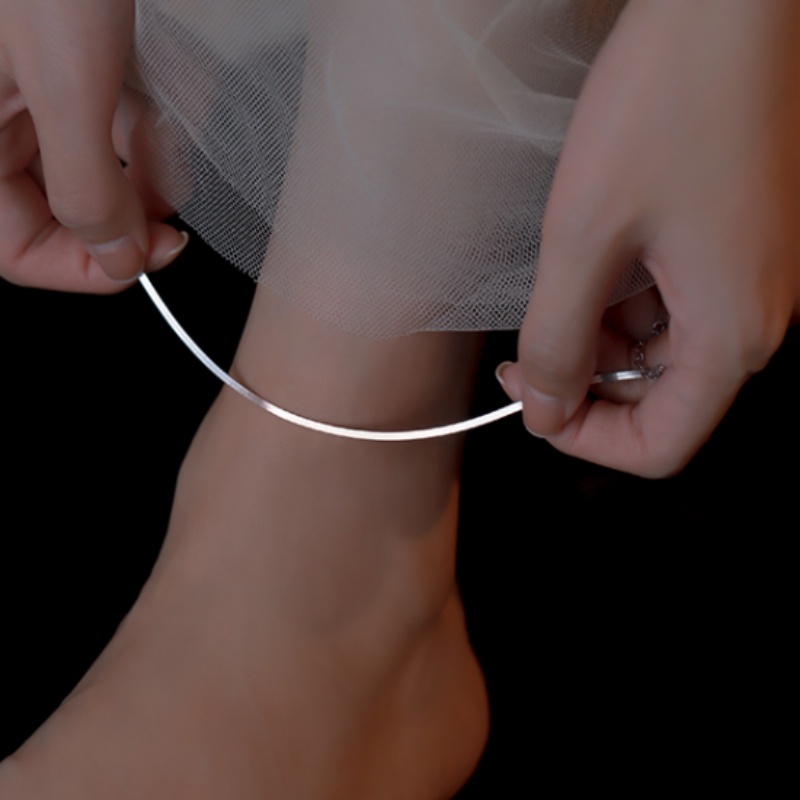 We Flower Minimalis S925 Perak Glossy Gelang Kaki Untuk Wanita Perempuan Musim Panas Trendi Liburan Pantai Ankle Foot Rantai Fashion Perhiasan