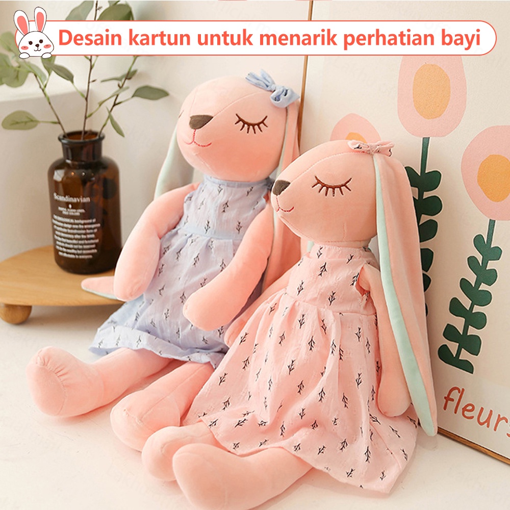 Lakhu Boneka Kelinci Telinga Panjang tarik Bahan Plush lembut Untuk Tidur 35cm