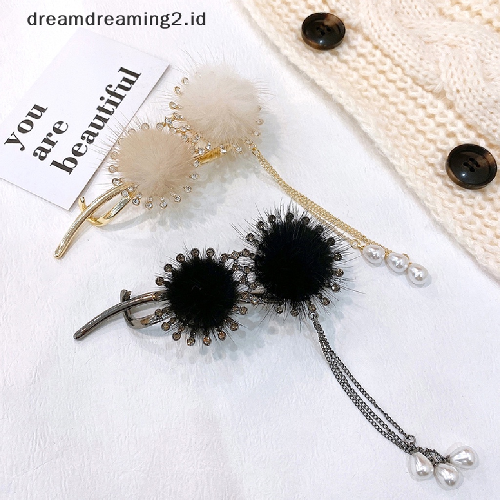 (dream) 1pc Hairball Rumbai Jepit Rambut Rhinestones Twist Clip Hair Clip Wanita Hiasan Kepala Gadis Hairgrip Aksesoris Rambut//