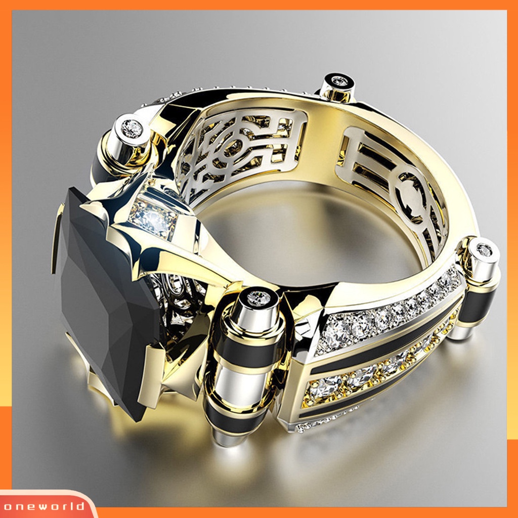 [EONE] Wanita Cincin Faux Square Crystal Two-tone Vintage Keren Punk Hadiah Berongga Bling Cubic Zirconia Ladies Finger Ring Untuk Pesta