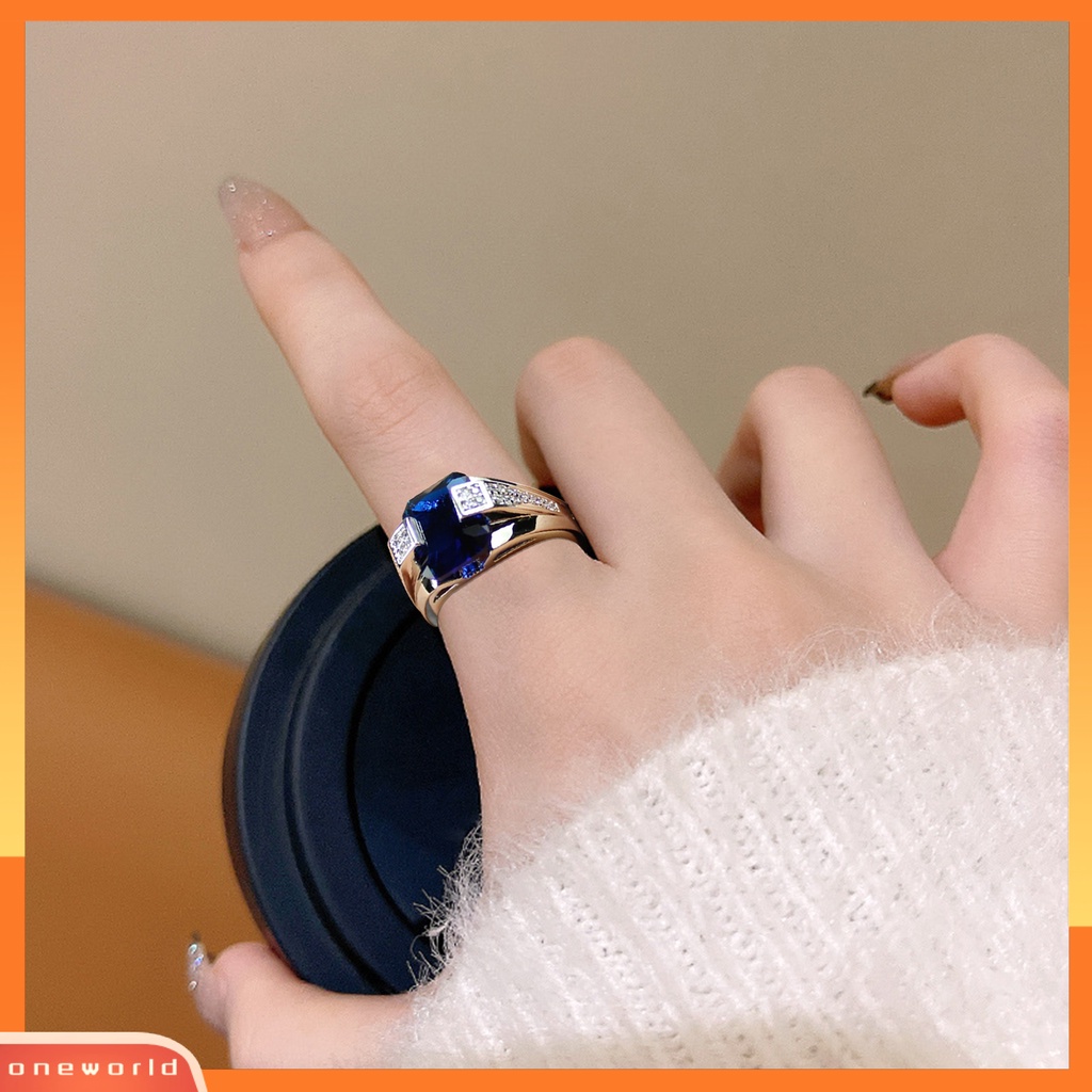 [EONE] Wanita Cincin Tidak Luntur Semua Pertandingan Indah Pakaian Sehari-Hari Bertatahkan Zirkon Biru Permata Imitasi Mengkilap Tinggi Lady Ring Fashion Perhiasan