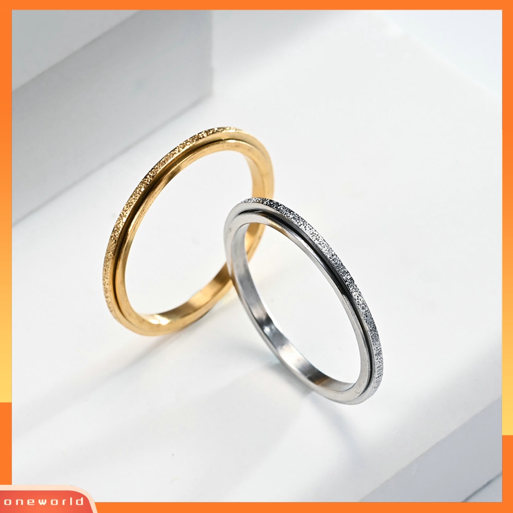 [EONE] Wanita Cincin 2mm Slim Frosted Rotatable Dipoles Stress Relief Stainless Steel Gaya Sederhana Jari Cincin Perhiasan Fashion
