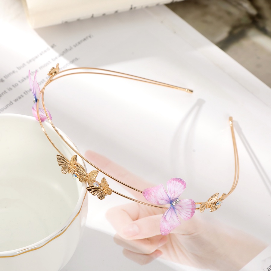 Korea Alloy Double Layer Headband Mutiara Kupu-Kupu Kristal Rambut Band Woman Aksesoris Rambut