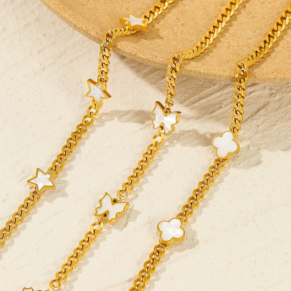 GROSIR Gelang tangan sisik kupu bintang clover titanium stainless steel 316l anti karat import berkualitas bisa bayar di tempar COD