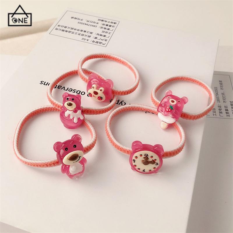 COD❤️Gelang Lotso Beruang Stroberi Tali Rambut Elastis Tinggi yang Lucu Tali Rambut Karet Kuncir Kuda Serbaguna Cincin Rambut Tahan Lama-A.one