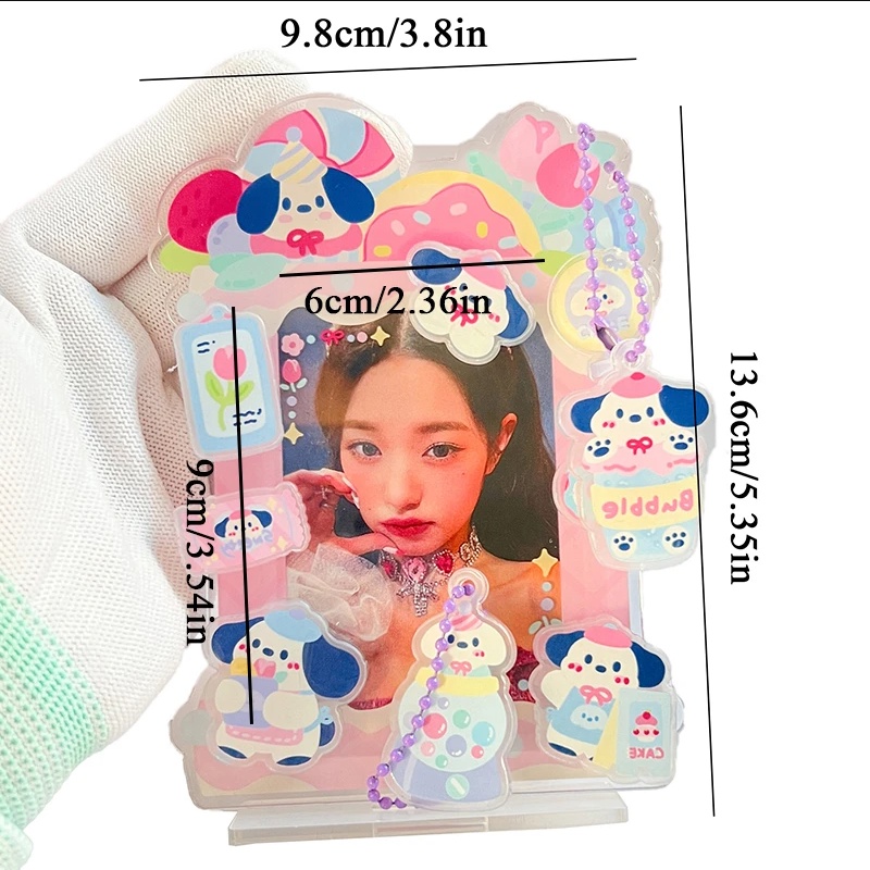 Puppy Lucu Bingkai Foto Akrilik Kartun DIY 3inch Tempat Kartu Desktop Display Frame Idol Photocard Pelindung Case