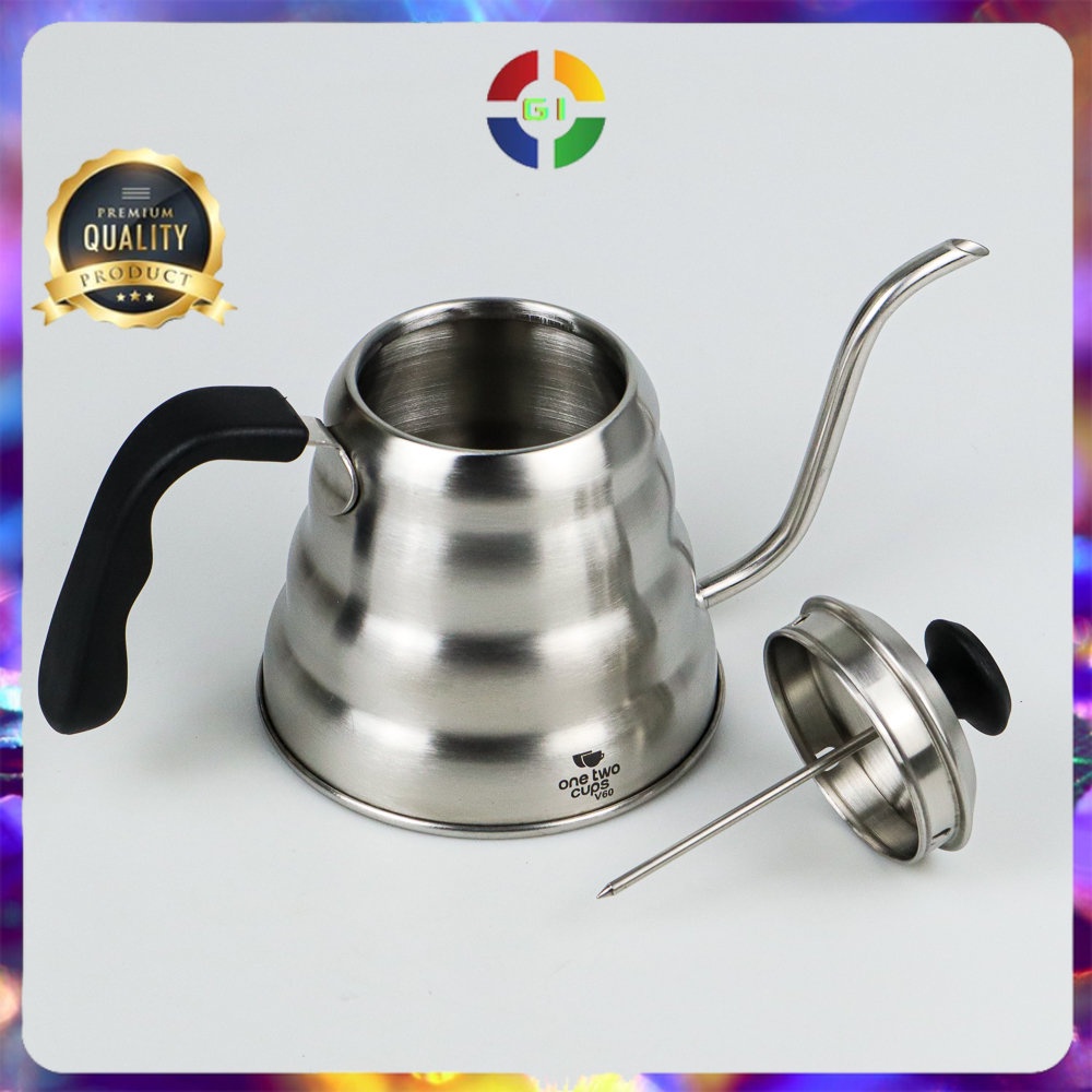 Teko Serbaguna Teko Maker Pot V60 Drip Kettle 1155ml with Thermometer Silver