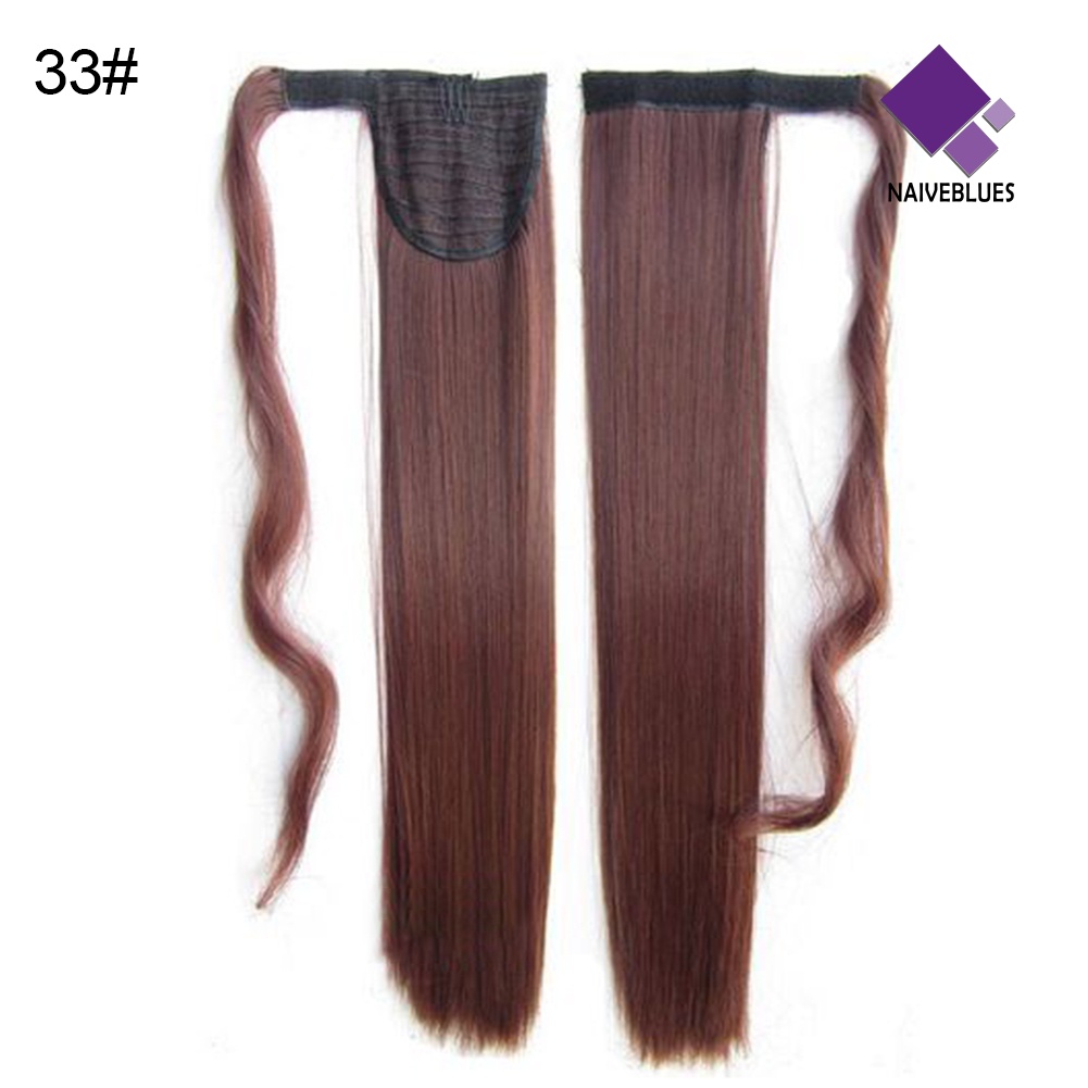 &lt; Naiveblues &gt; Wanita Magic Tape Panjang Lurus Wig Ponytail Rambut Cosplay Sopak