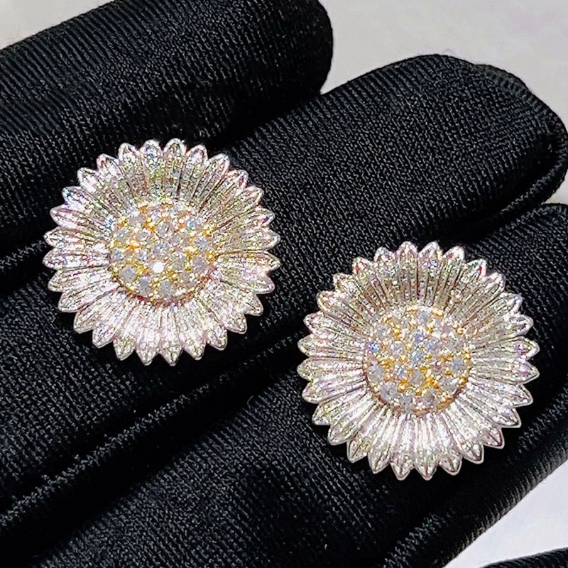 Korea Fashion Sparkly Kristal Daisy Bunga Anting Untuk Wanita Gadis Warna Emas Logam Bunga Matahari Kecil Stud Earrings Perhiasan Pesta