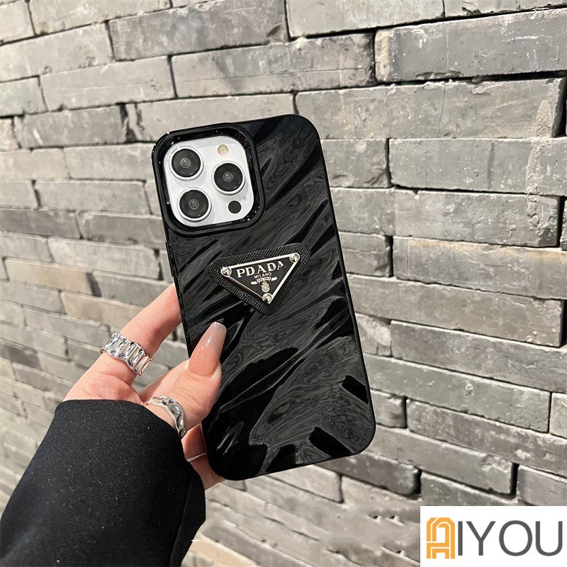 IPHONE Retro Brown 3D Merek PADPleats Tekstur Casing Ponsel Kompatibel Untuk Iphone14 13 12 Pro Max Iphone11Tahan Shock Lembut TPU Back Cover