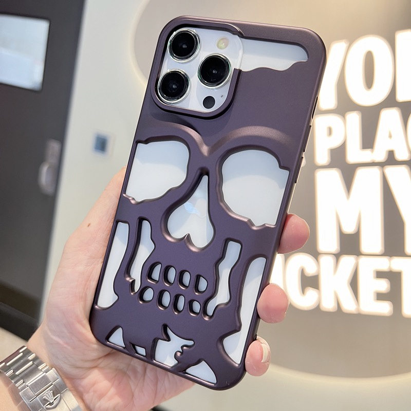 IPHONE Casing Ponsel Keren Berongga Tengkorak Buram Dilapisi Cocok Untuk Iphone14 13 12 11 Pro Max 14Plus Skeleton Matte Surface Phone Case