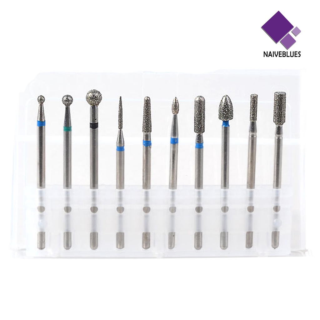 [naiveblues] 10pcs/set Mata Bor Kuku Berbagai Gaya Kit Gerinda Tungsten Manicure Kekuatan Tinggi Untuk