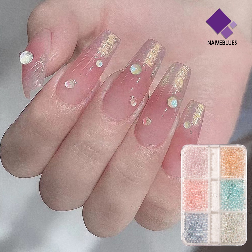 [naiveblues] 1kotak Manicure Decor Sparkling Ukuran Campur Vibrant Mempesona Aplikasi Efek Visual Dekoratif