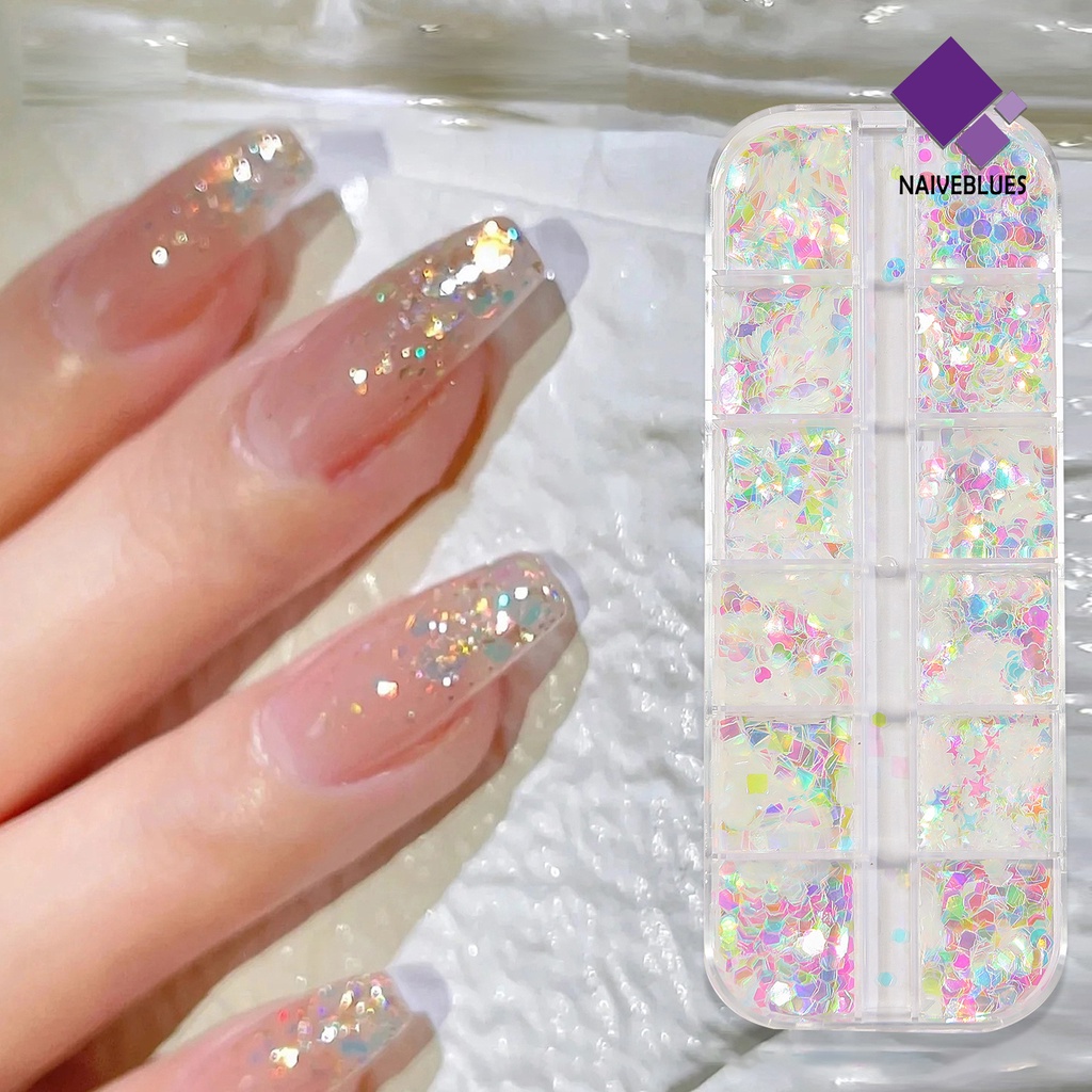 [naiveblues] Nail Sequin 12kisi Bersinar Tahan Lama Nail Sequin Dekorasi DIY Beragam Gaya