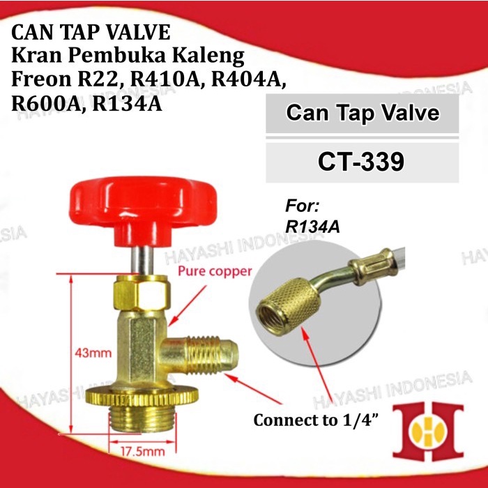 Can Tap Valve Kran Pemutar Pembuka Kaleng Freon CT CH 338 339 R134A