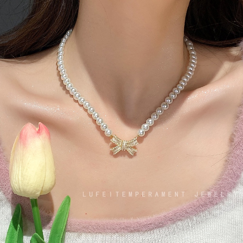 Kalung Mutiara Korea Ikatan Simpul Liontin Kalung Untuk Aksesoris Perhiasan Fashion Wanita