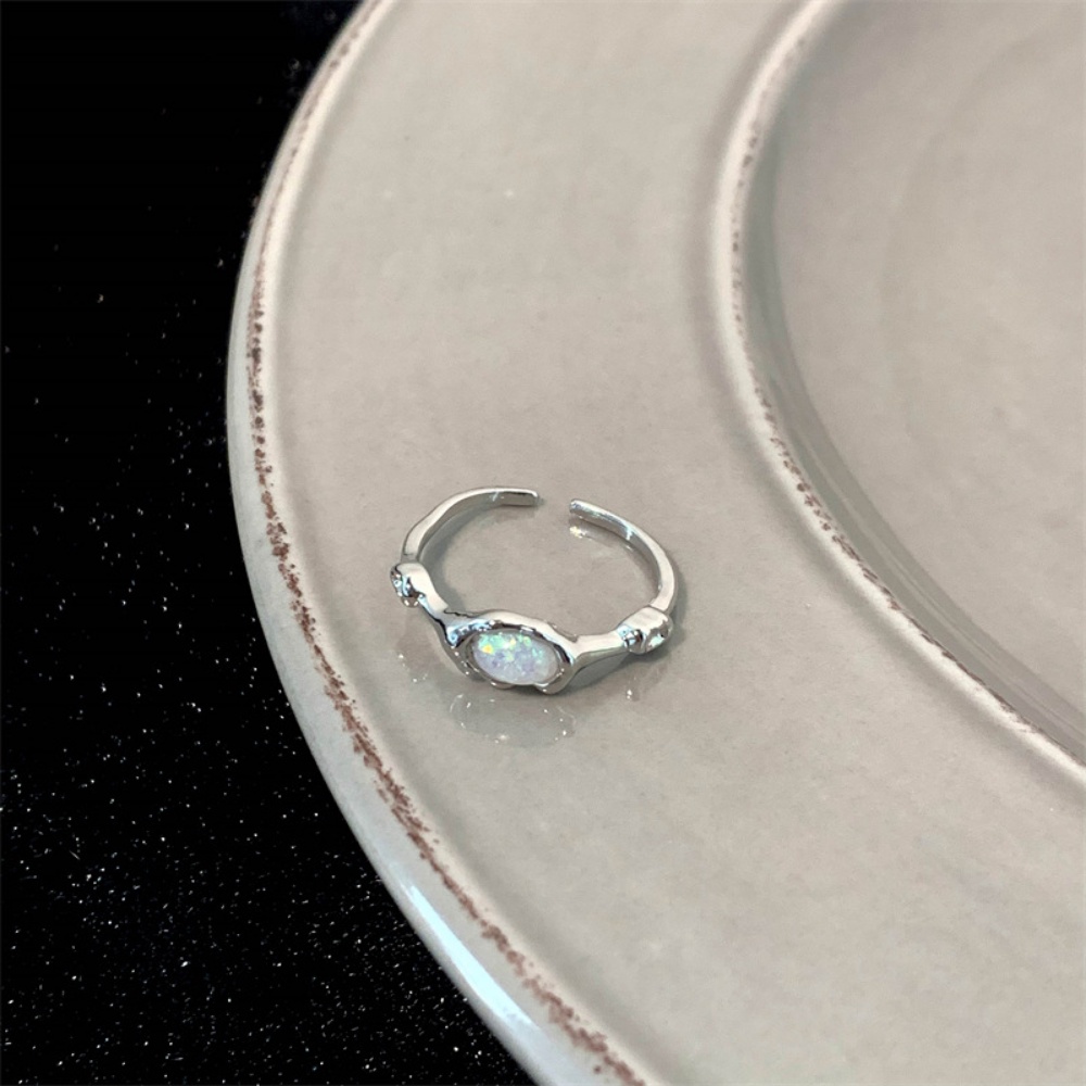 Indah Moonlight Zirkon Cincin Kepribadian Fashion Wanita Cahaya Mewah Niche Terbuka Cincin Ditumpuk Jari Telunjuk Cincin Aliran Pacar Perhiasan Permen Perhiasan