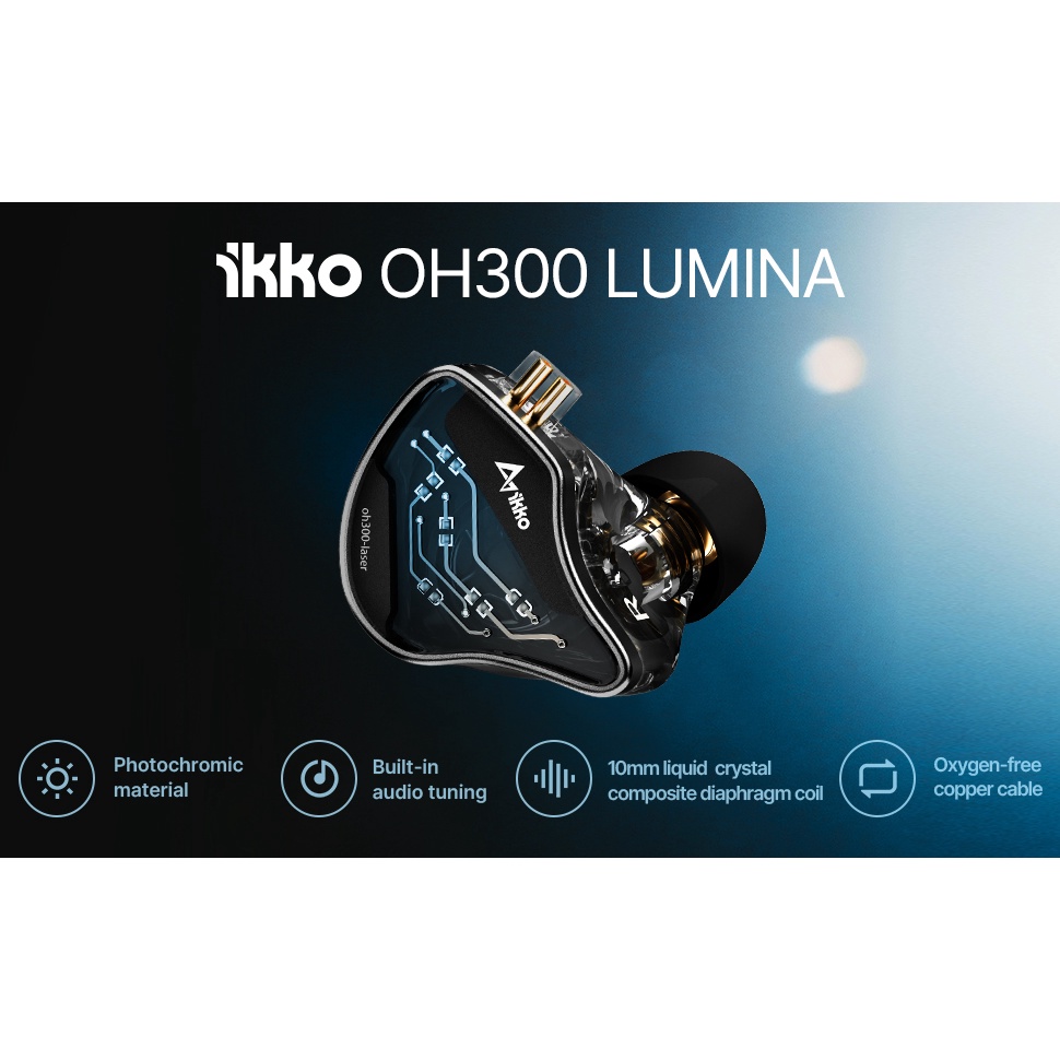 Ikko OH300 Kabel Earphone HIFI Headphone 32Ω 0.78mm Dual Pin Photochromic Glass Headset Music Earbuds In Ear Monitor