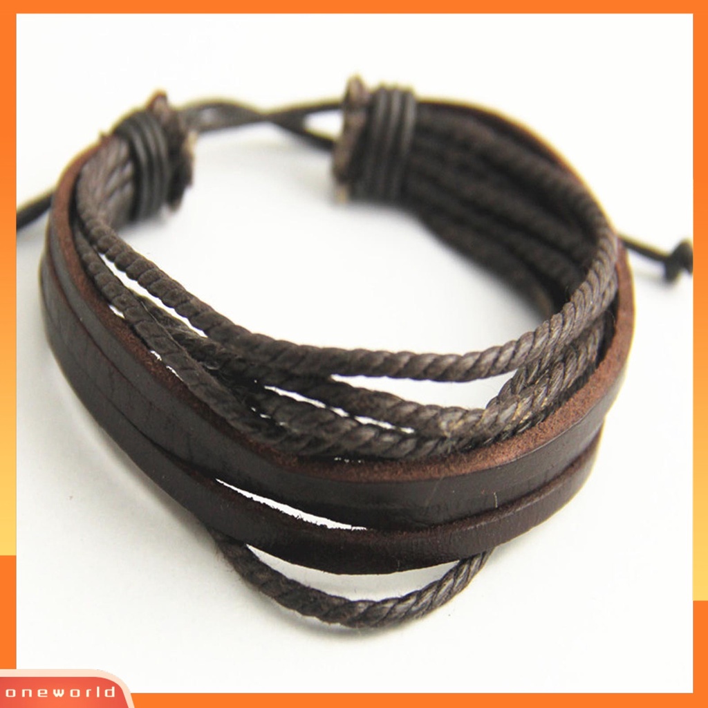 [EONE] Gelang Pria Vintage Multi Layers Faux Leather All Match Gelang Cowok Untuk Hadiah