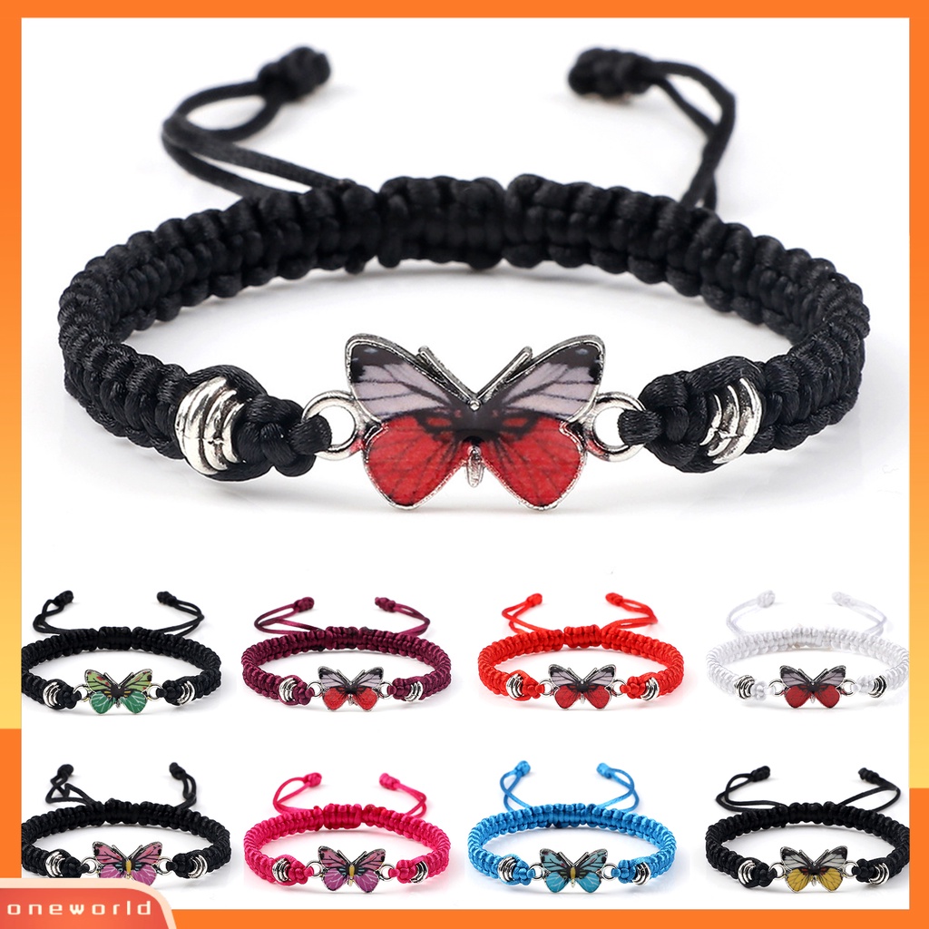 [EONE] Gelang Pasangan Adjustable Tali Dikepang Nilon Hadiah Valentine Unisex Tenun Tangan Kupu-Kupu Kekasih Gelang Aksesoris Fashion