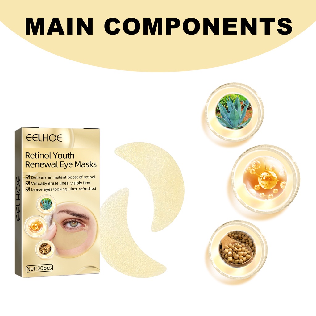 EELHOE Masker Mata Eye Patches Eye Mask - Retinol Gel Masker Wajah Mencerahkan Melembabkan Anti-Kerut Anti-Aging Remove Dark Circles Kantung Mata (20 Pcs/10 Pairs)