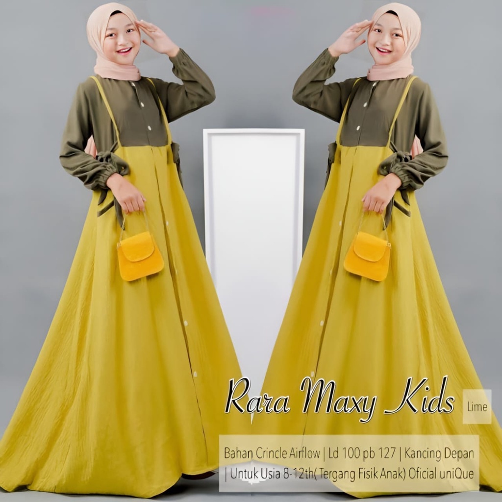 COD - Rara Maxy Kids Gamis Muslim Anak Perepuan Tanggung OOTD Lebaran Matt Cringkle Airflow Polos Basic Premium